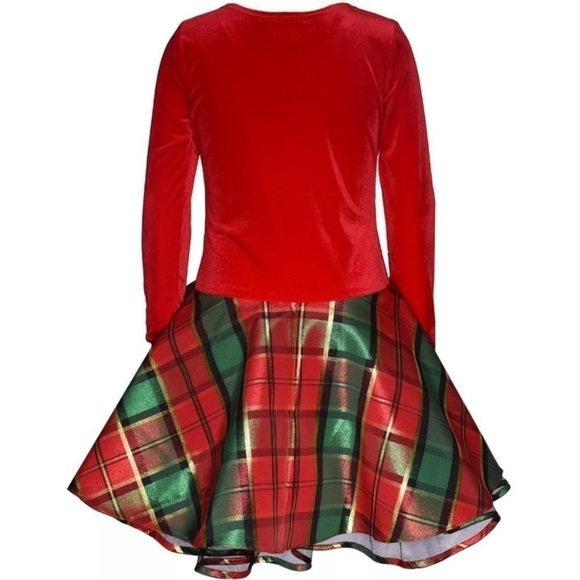 BONNIE JEAN Big Girls Long Sleeve Velvet Bodice
Plaid Sparkle Skirt Dress 4/4T - Picture 3 of 9